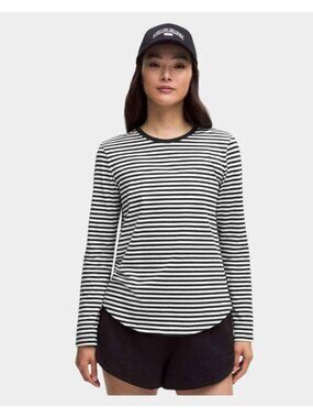 Lululemon Love Long-Sleeve Shirt Sz M Narrow‎ Bold Stripe B & W Pima Cotton